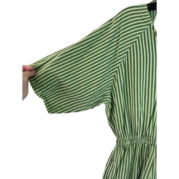 New Touch Vintage Womens Romper Size Large Green Striped Pockets Los Angeles - Picture 9 of 9
